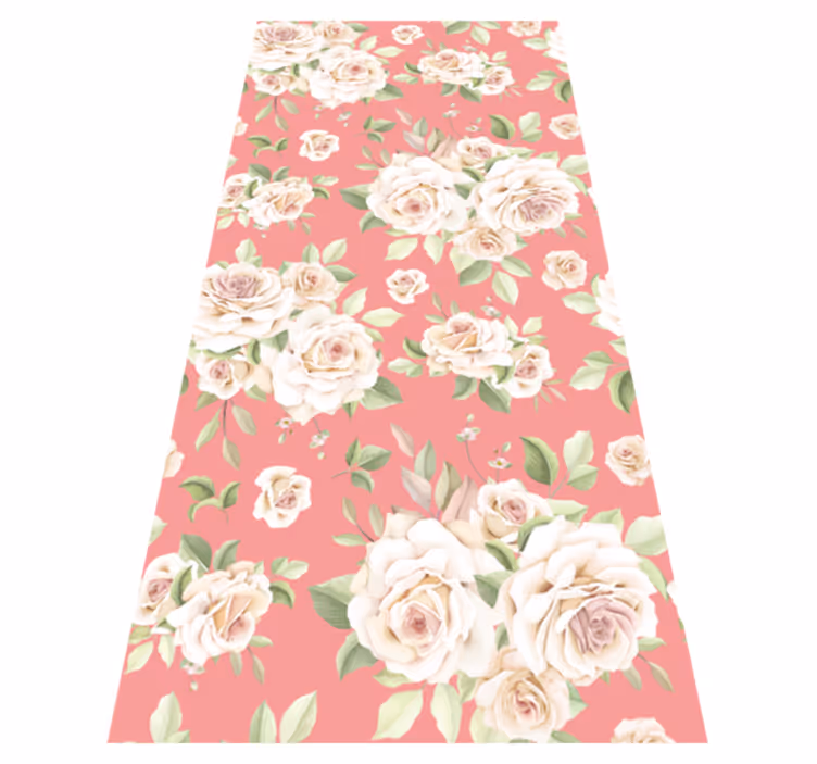 Vinyl tapijt natuur vintage roze rozen op witte achtergrond - TenStickers