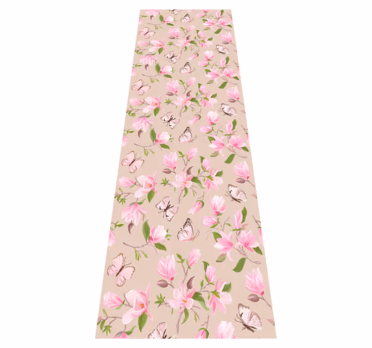 Vinyl tapijt natuur roze magnolia en vlinder ontwerp - TenStickers