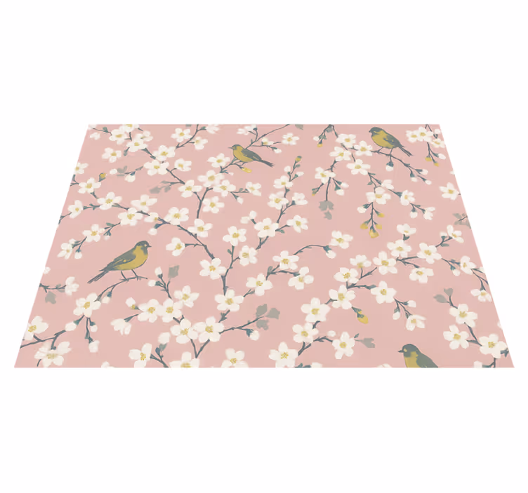 Vinyl tapijt natuur roze boomgaard vogels - TenStickers