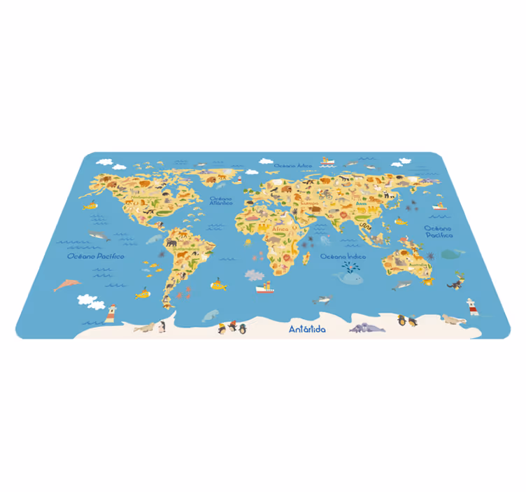 Vinyl tapijt wereldkaart cpprivalia kinder wereldkaart fauna - TenStickers