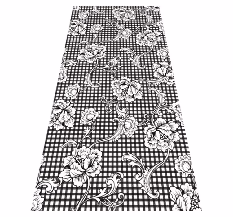 Vinyl tapijt antiek zwart-wit vintage ruitpatroon - TenStickers