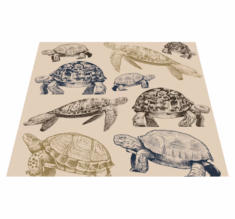 Dieren vinyl tapijt schildpadden beige achtergrond - TenStickers