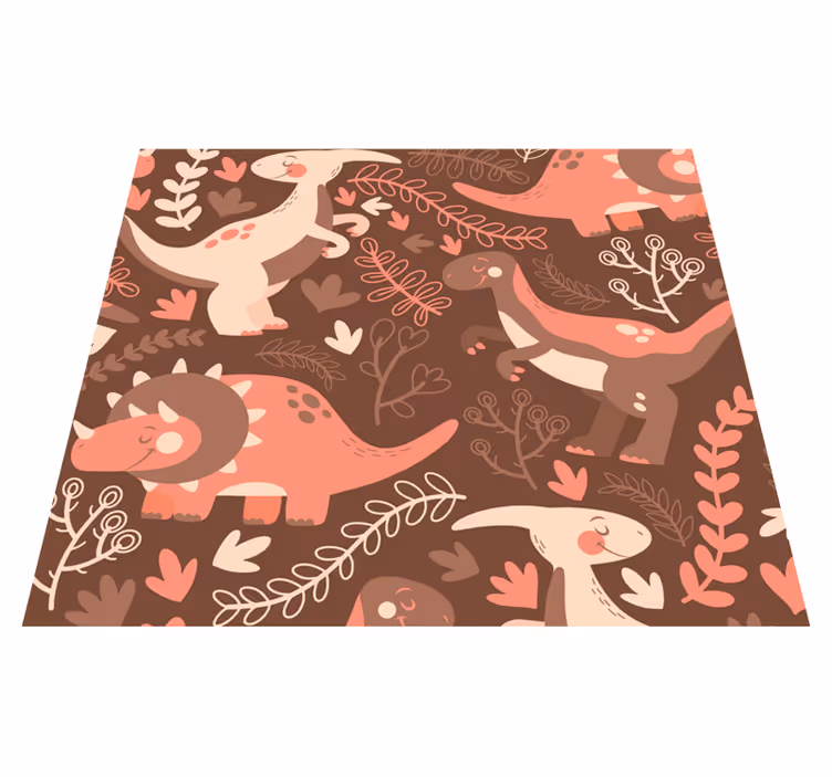 Dieren vinyl tapijt dinosaurus en bladeren behang - TenStickers