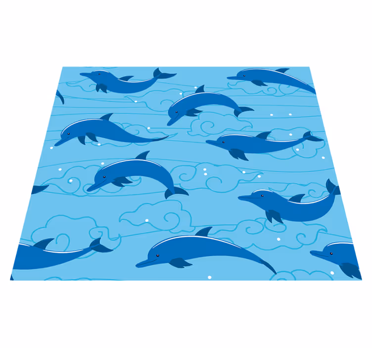 Dieren vinyl tapijt woonkamer lucht met wolken en dolfijnen - TenStickers