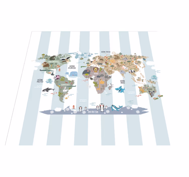 Vinyl tapijt wereldkaart fauna wereldkaart - TenStickers