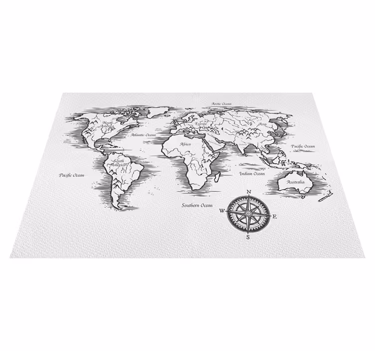 Vinyl tapijt wereldkaart elegante wereldkaarttekening - TenStickers