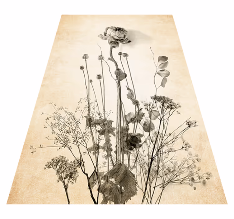 Vinyl tapijt bloemen en planten boeket op beige achtergrond - TenStickers