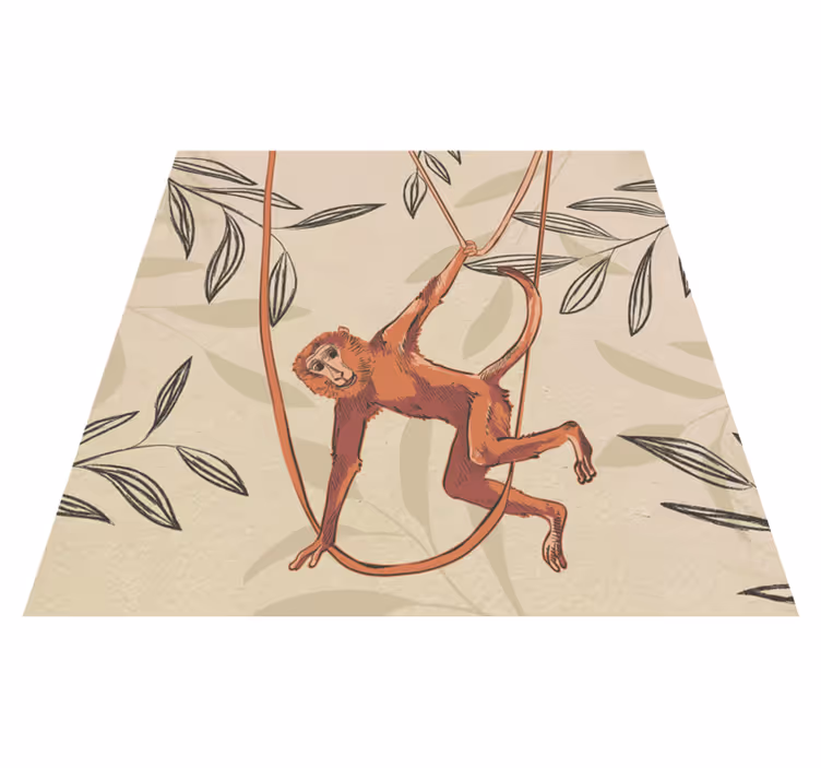 Vinyl tapijt kind baby aapje aan een plant quadres 3 - TenStickers