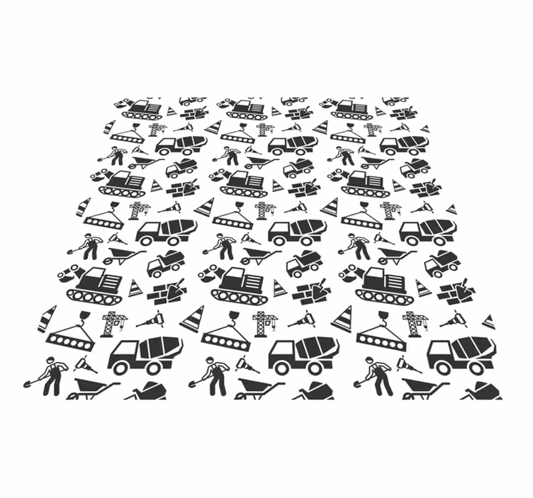 Vinyl tapijt kind monokleurige graafmachines en vrachtwagens - TenStickers