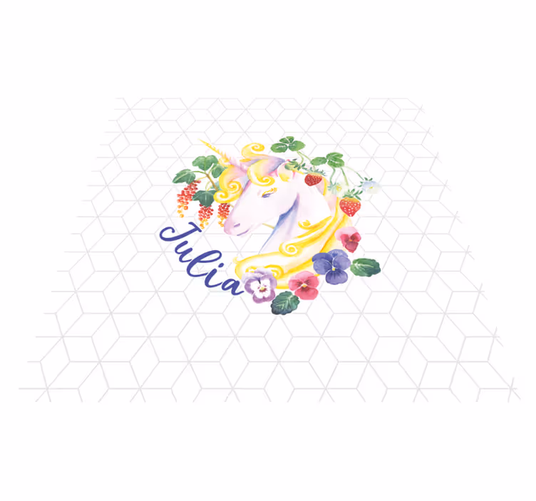 Vinyl tapijt kind eenhoornhoofd op hexagonale tegels - TenStickers
