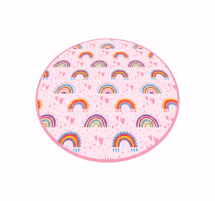 Vinyl tapijt kind roze stippen en kleurrijke regenbogen - TenStickers