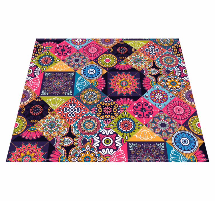 Vinyl tapijt woonkamer donkere mandala tegels - TenStickers