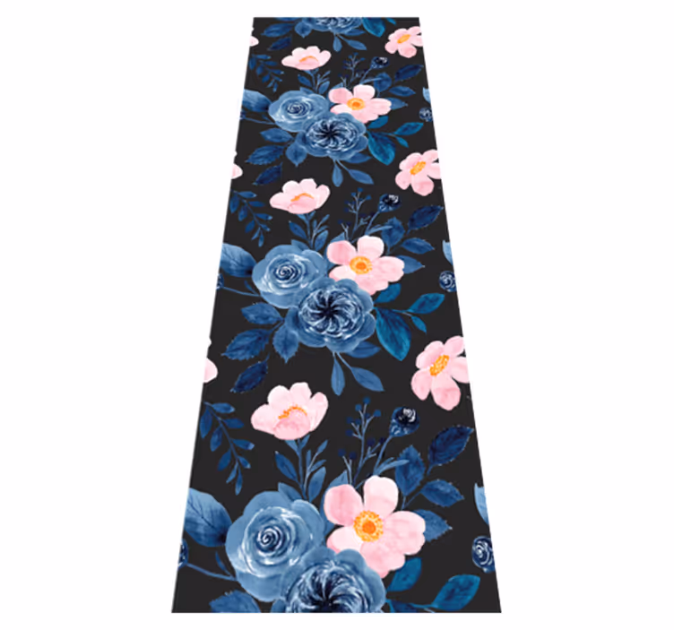 Vinyl tapijt woonkamer blauw en roze patroon op zwart - TenStickers