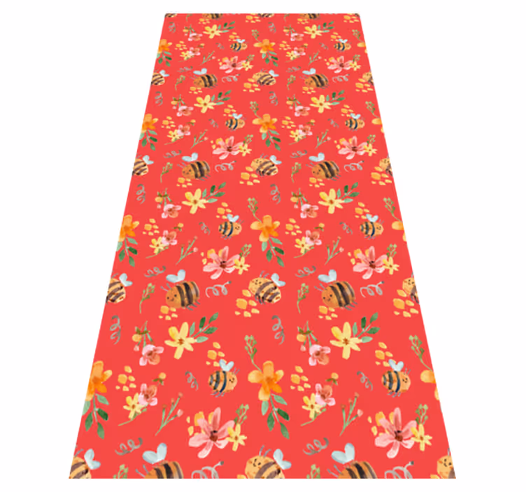 Vinyl tapijt woonkamer retro bijen en bloemen - TenStickers