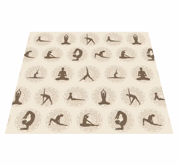 Vinyl tapijt beige met bruine yoga iconen - TenStickers