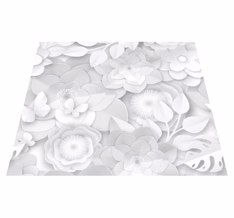 Vinyl tapijt wit 3d witte bloemen - TenStickers