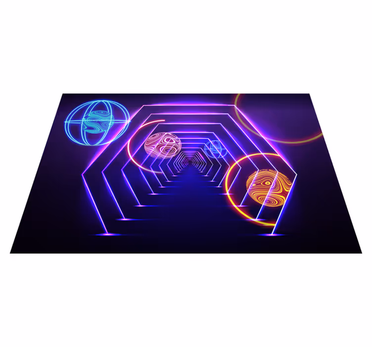 Vinyl tapijt paars neon hexagonale tunnelweergave - TenStickers