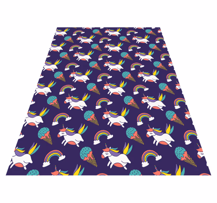 Vinyl tapijt paars met handgetekend eenhoornpatroon - TenStickers