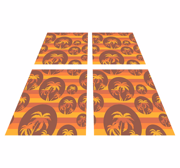 Vinyl tapijt oranje retro zonsondergang en palmen patroon - TenStickers