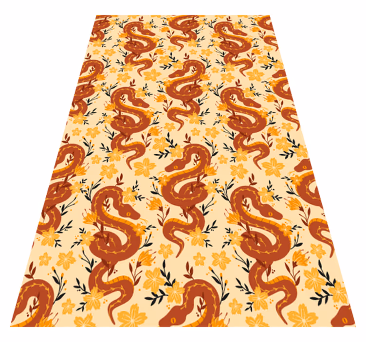 Vinyl tapijt oranje met slangen en wilde bloemen - TenStickers