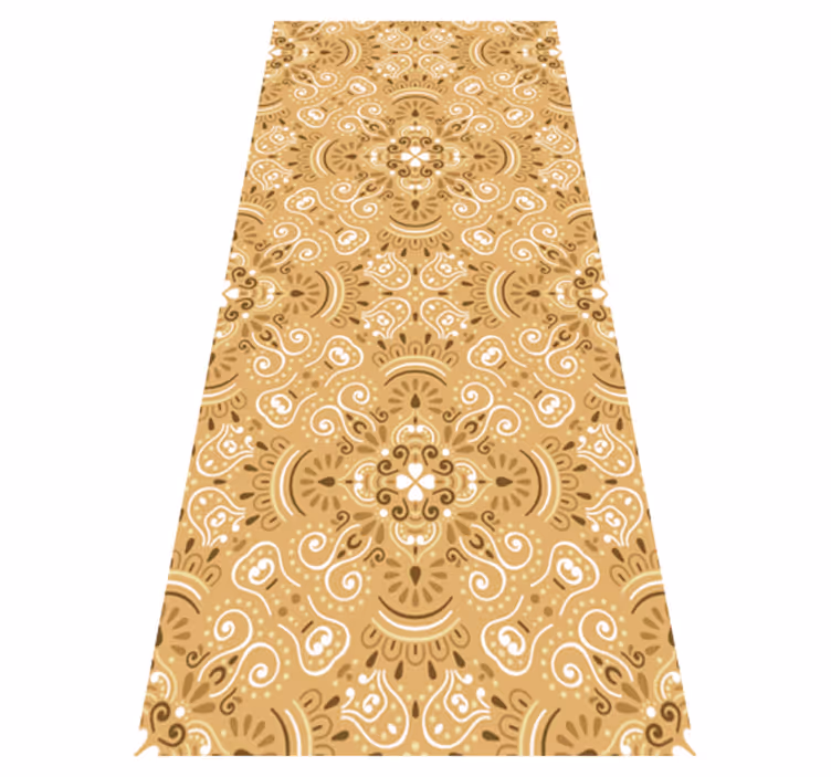 Vinyl tapijt oranje vintage beige ornament patroon - TenStickers