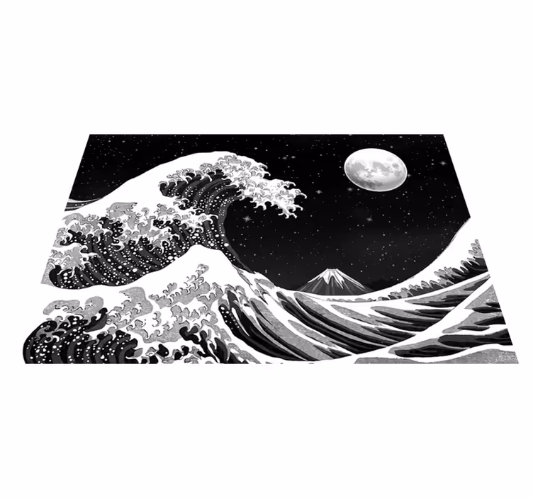 Vinyl tapijt zwart japanse kanagawa golf bij nacht - TenStickers