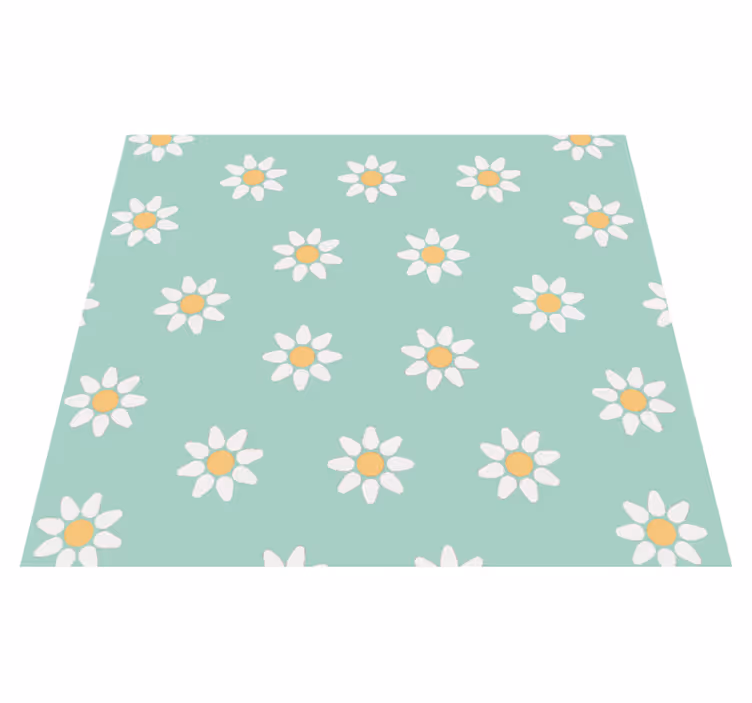 Vinyl tapijt groen met kinderverfijne bloemenprint - TenStickers
