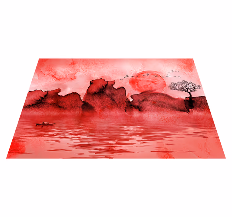 Vinyl tapijt rood chinese inktlandschap - TenStickers