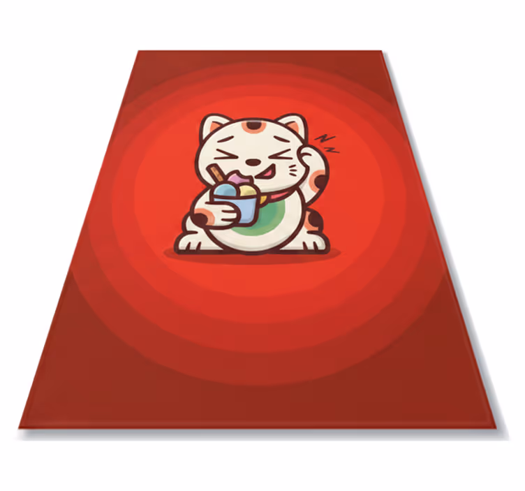Vinyl tapijt rood schattige kat met ijsje - TenStickers