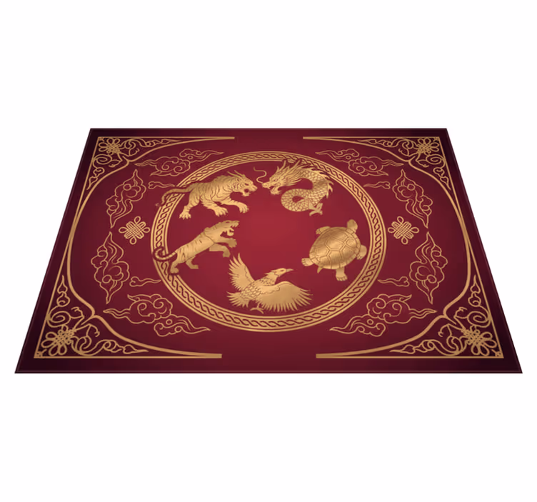 Vinyl tapijt rood vier symbolen draak tijger - TenStickers