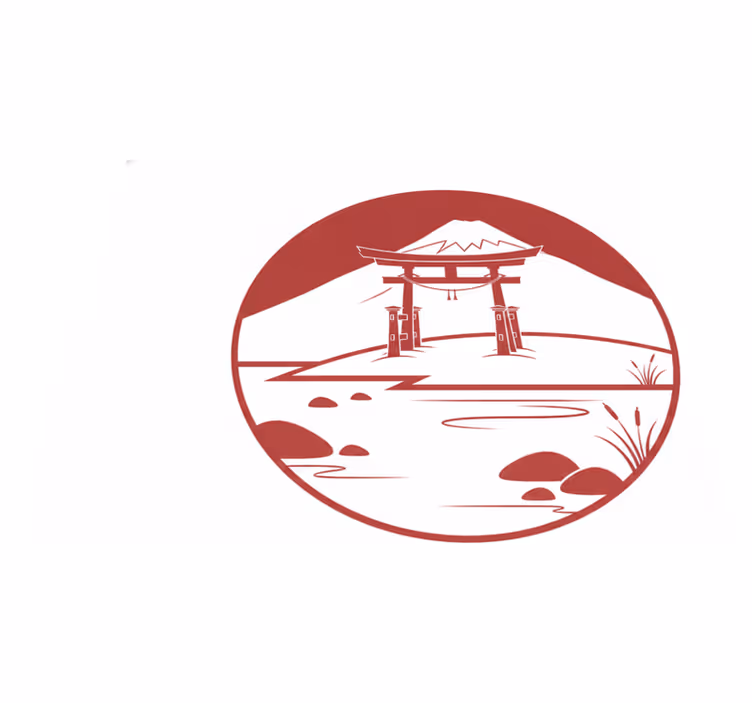 Vinyl tapijt rood japanse structuur met meer en bergen - TenStickers