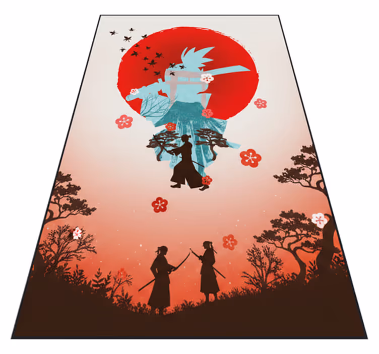 Vinyl tapijt rood anime vechter zonsondergang illustratie - TenStickers