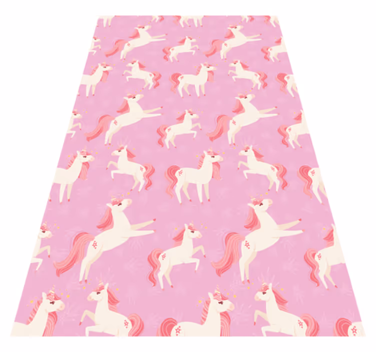 Vinyl tapijt roze pastel eenhoorns met planten en bloemen - TenStickers