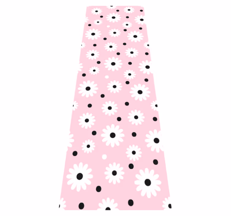 Vinyl tapijt roze met bloemenpatroon zwarte stippen - TenStickers