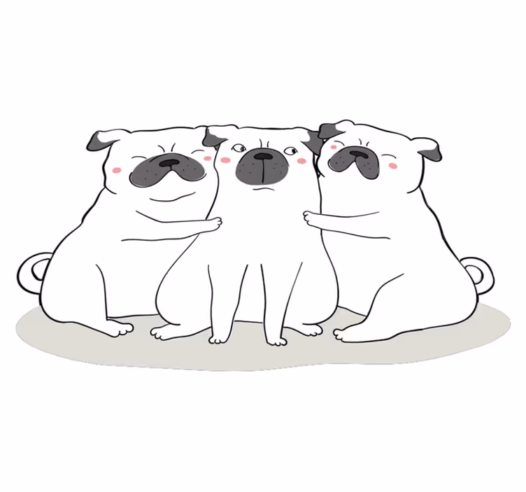Schattig mops hondjes Trio Vinyl tapijt dieren - TenStickers