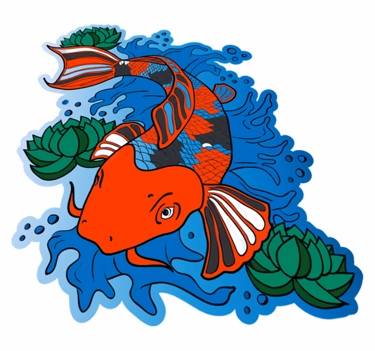 Kleurrijke Koi Vis Illustratie Vinyl tapijt dieren - TenStickers