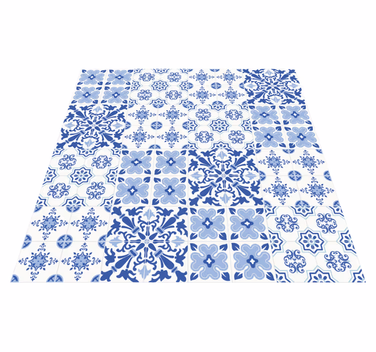 Blauwe Hydraulische tegels vinyl tapijt - TenStickers