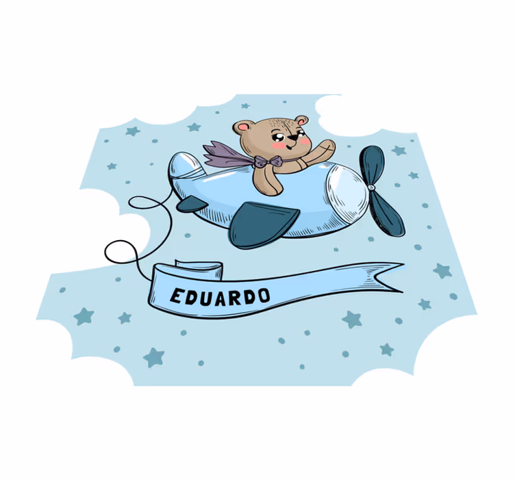 Teddy piloot vinyl tapijt met aanpasbare naam - TenStickers