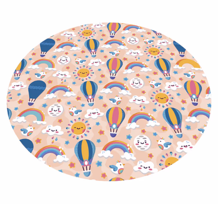 Kleurrijk luchtballonnen met wolken cartoon Vinyl tapijt  - TenStickers