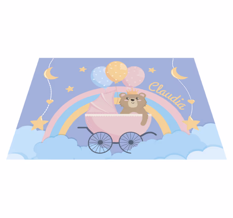 Beer in kinderwagen vinyl tapijt met aanpasbare naam - TenStickers
