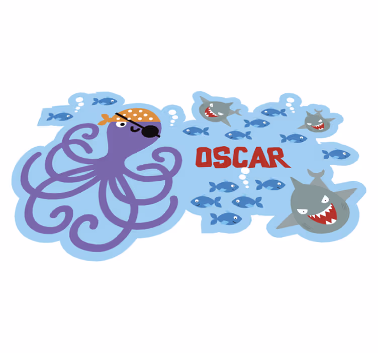 Oceaandieren cartoon vinyl tapijt met aanpasbare naam - TenStickers