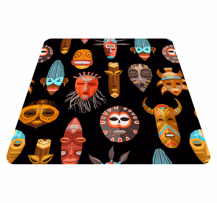 Tribal Mask Motif Ensemble Vinyl tapijt woonkamer - TenStickers