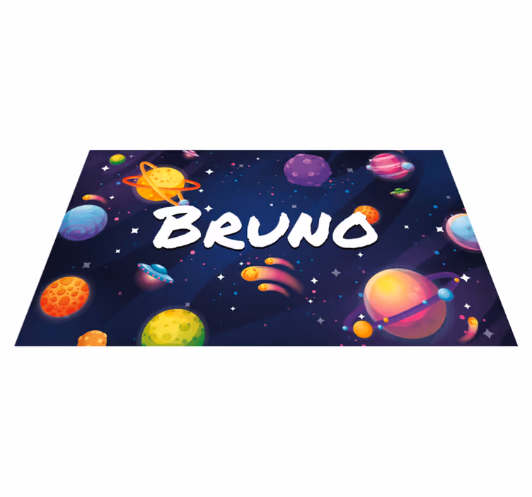 Ruimte thema ontwerp vinyl tapijt met aanpasbare naam - TenStickers