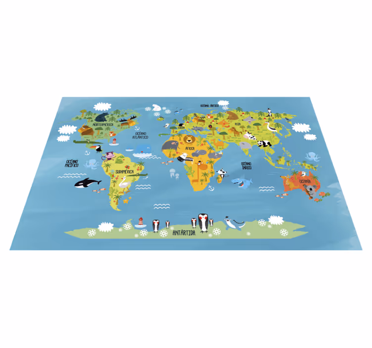 Kleurrijke Educatieve Wereldkaart vinyl tapijt - TenStickers
