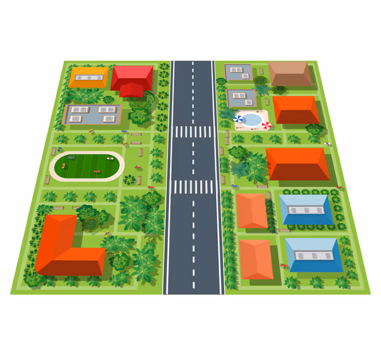 Speels stadsbeeld vinyl tapijt kind - TenStickers