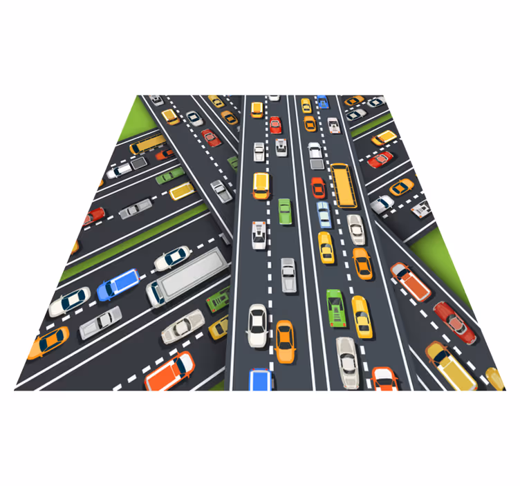 Stadsverkeer illustratie vinyl tapijt snelweg - TenStickers
