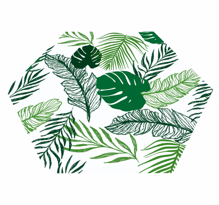 Tropische gebladerte zeshoek vinyl tapijt bloemen en planten - TenStickers