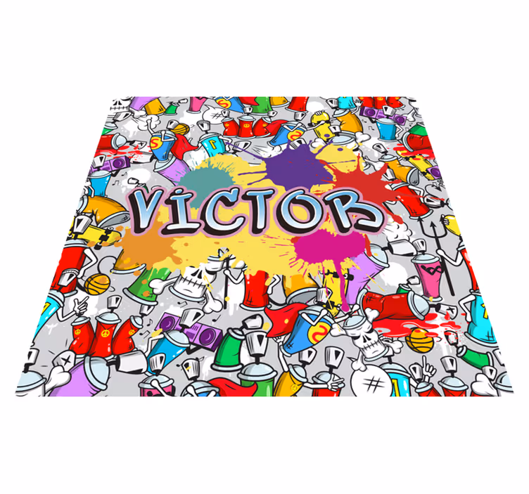 Veelkleurig graffiti vinyl vloerkleed met naam - TenStickers