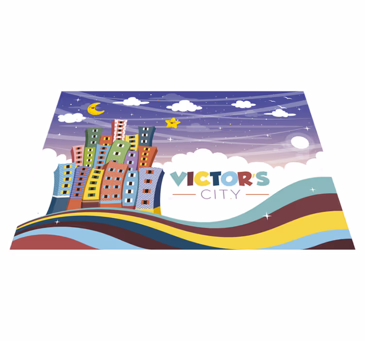 Stads regenboog vinyl tapijt met naam - TenStickers
