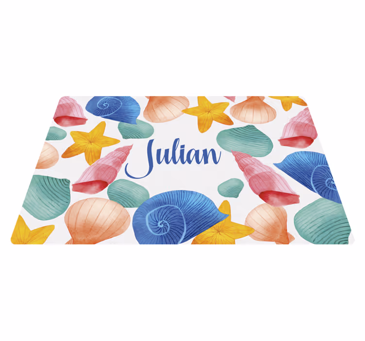 Zeeschelpen vinyl tapijt met naam - TenStickers